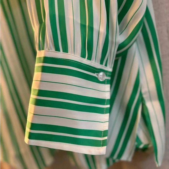 Lane Bryant Size 18/20 Relaxed Satin Collar Blouse. Green and White Stripes. - Picture 6 of 7